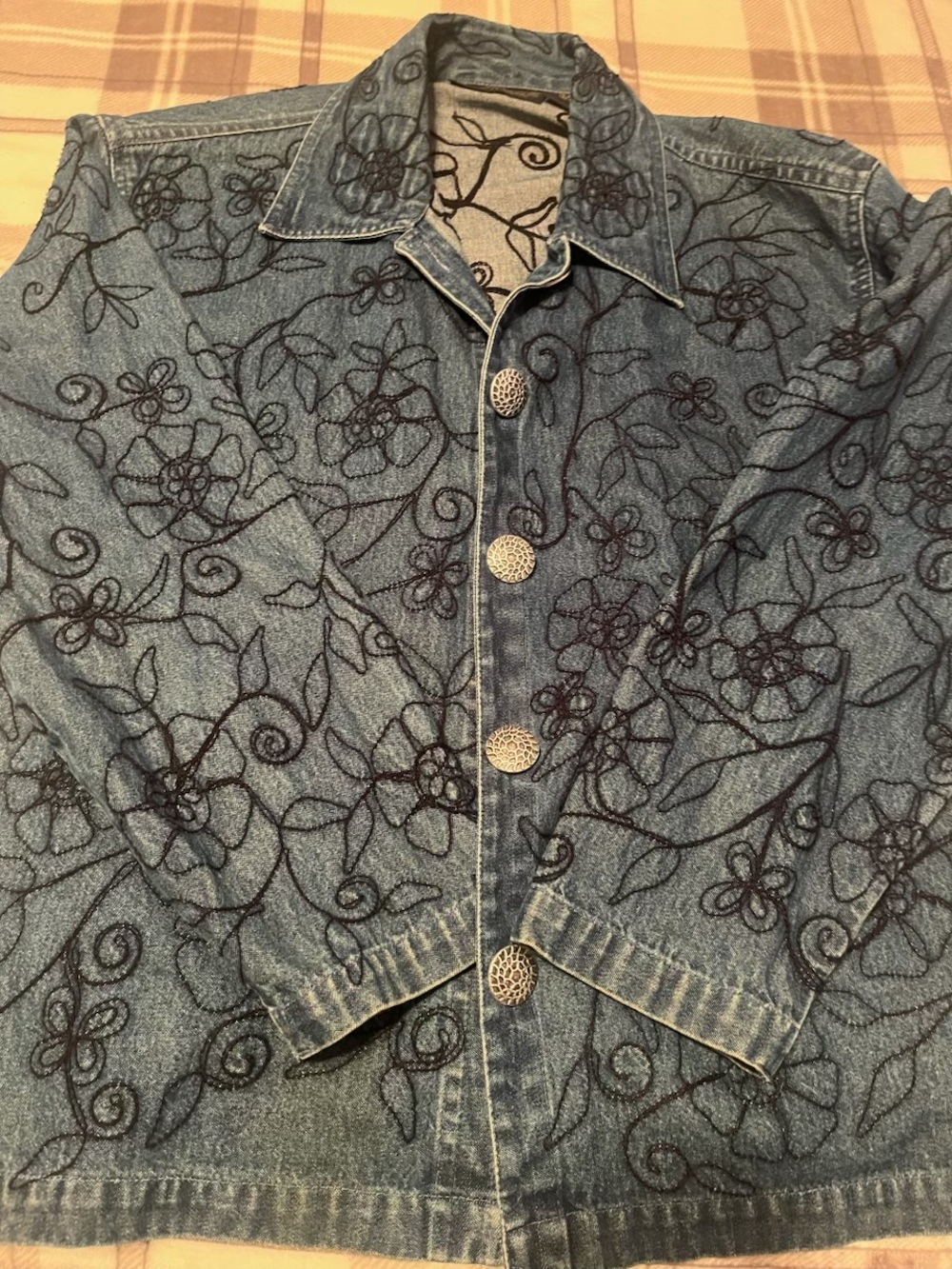 Blue Floral-Print Women’s Jean Jacket